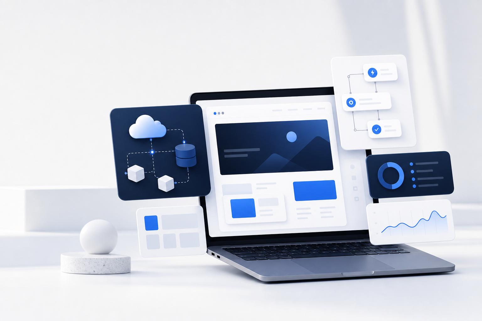 Modern website, cloud hosting and automation interface preview